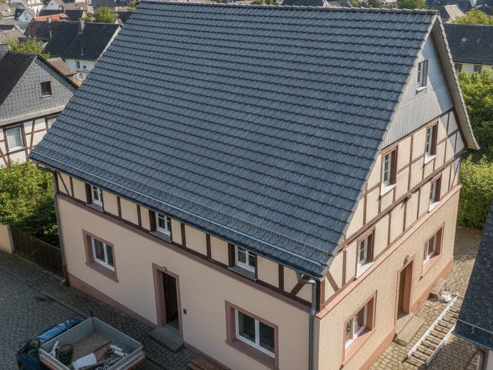 Wohnhaus mit grauem Betondachstein-Dach