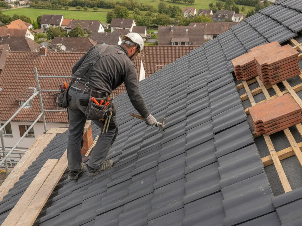 Neuer Dachstuhl aus frischem Bauholz